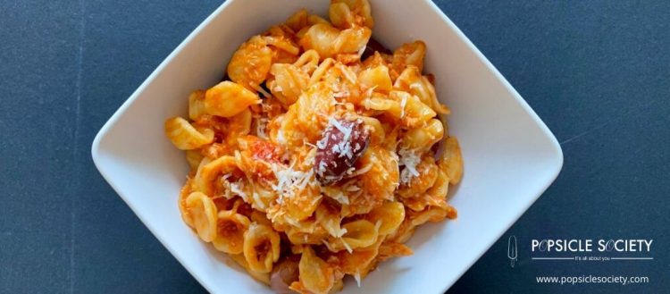 Conchiglie Pasta With Tuna and Olives in Tomatoes Sauce