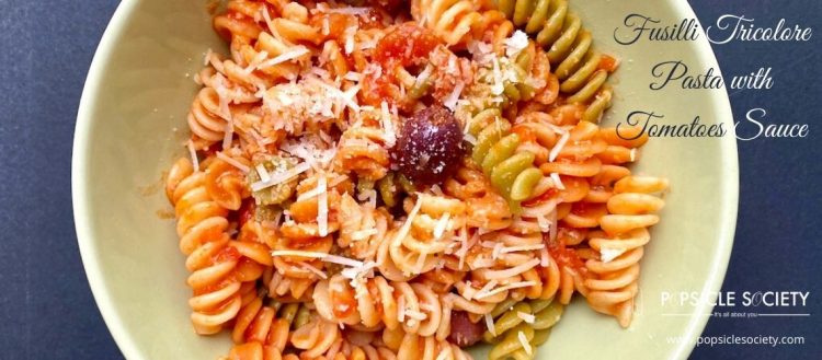 2 steps fusilli tricolore pasta with tomatoes sauce